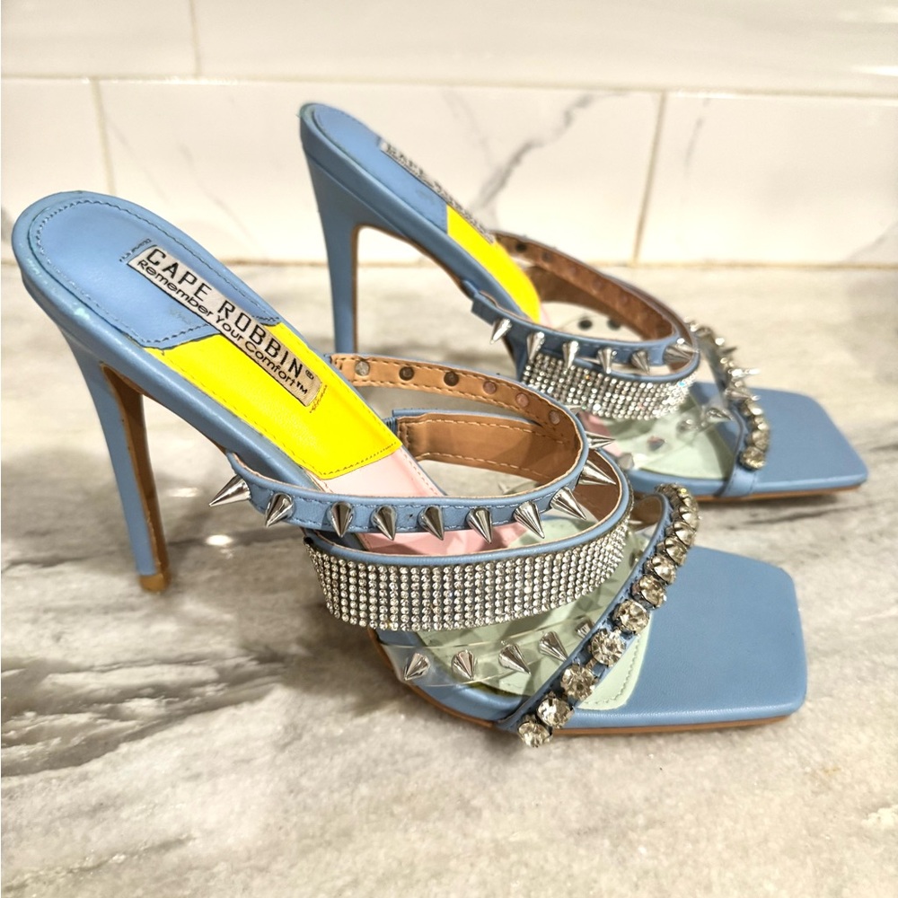 Cape Robbin Blue and Silver Spiked Heels - Picture 1 of 9